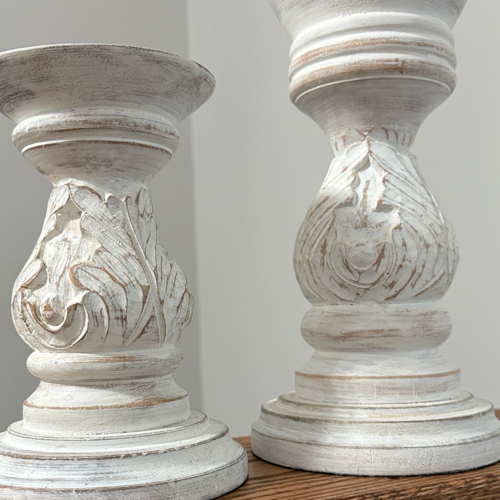 Rustic White Candle Holders - Picture 2 of 2